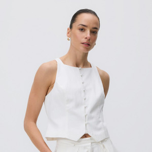 Kamizelka z lyocellem - L - biały - damska - Reserved - 052JL-00X