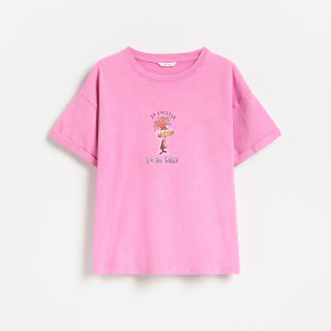 T-shirt z nadrukiem Inside Out - 122 (6-7 lat) - fuksja - dziewczynki - Reserved - 053HU-43X