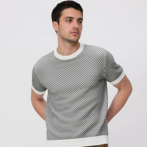 Strukturalny sweter z krótkim rękawem - XL - jasnoszary - męska - Reserved - 057FR-09P