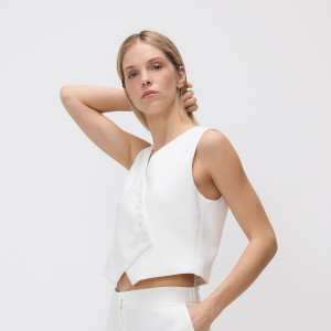 Asymetryczna kamizelka garniturowa - L - biały - damska - Reserved - 057JL-00X