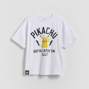 Bawełniany t-shirt Pokemon - 140 (9 lat) - biały - chłopcy - Reserved - 061FH-00X