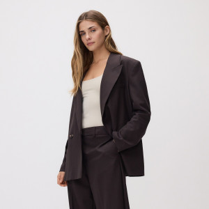 Marynarka z wiskozą - L - ciemnobrązowy - damska - Reserved - 061JL-89X