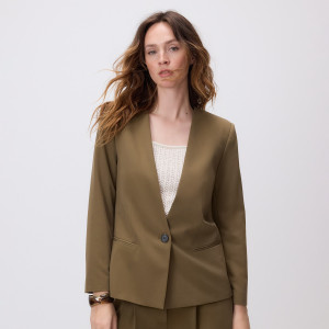 Gładka marynarka - L - oliwkowy - damska - Reserved - 063JL-91X