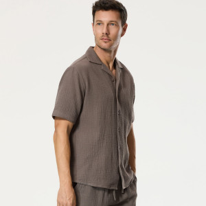 Muślinowa koszula regular fit - L - brązowy - męska - Reserved - 064IS-84X