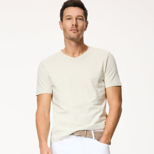 T-shirt regular fit z lnem - S - złamana biel - męska - Reserved - 066IS-01X
