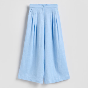 Lniane spodnie z zakładkami - L - jasnoniebieski - damska - Reserved - 066JL-50X