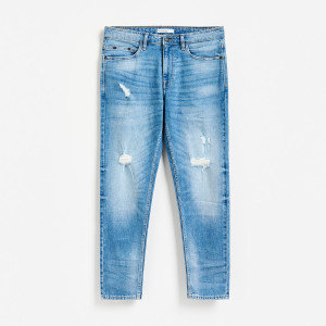 Jeansy carrot slim z przetarciami - 36 - niebieski - męska - Reserved - 067KI-50J