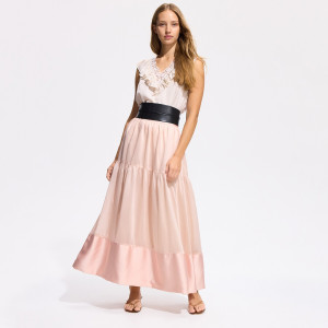 Spódnica maxi z lyocellem - XS - pastelowy róż - damska - Reserved - 067KK-03X