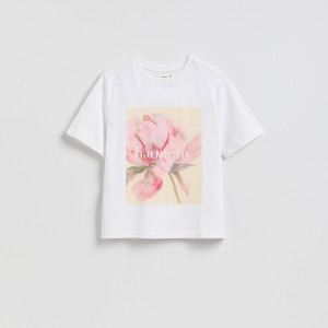 Bawełniany t-shirt z nadrukiem - XL - biały - damska - Reserved - 069HT-00X