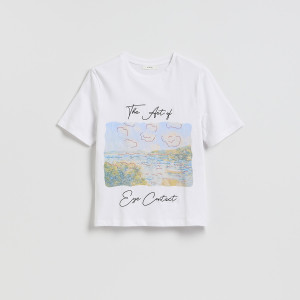 T-shirt z nadrukiem - S - biały - damska - Reserved - 070HT-00X