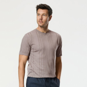 T-shirt regular fit z lyocellem - L - beżowy - męska - Reserved - 070IS-08X