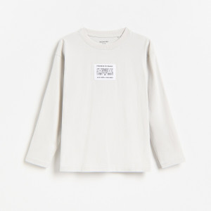Bawełniany longsleeve - 170 (13-14 lat) - jasnoszary - chłopcy - Reserved - 072IT-09X
