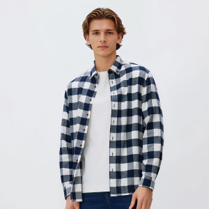 Koszula regular fit w kratę - S - granatowy - męska - Reserved - 078DO-59P