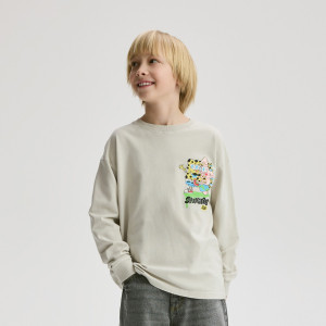 Bawełniany longsleeve SpongeBob - 116 (5-6 lat) - jasnoszary - chłopcy - Reserved - 080IT-09X