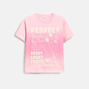 Luźny t-shirt z nadrukiem - 122 (6-7 lat) - pastelowy róż - dziewczynki - Reserved - 081HU-03X