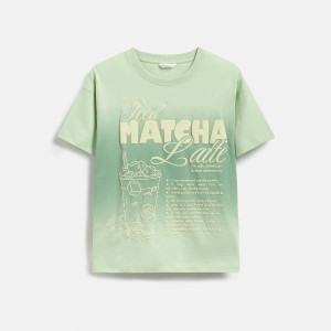 Luźny t-shirt z nadrukiem - 128 (7-8 lat) - jasnozielony - dziewczynki - Reserved - 081HU-07X