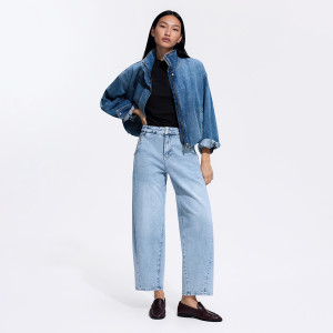 Jeansy barrel leg z przeszyciami - 38 - niebieski - damska - Reserved - 081LS-05J