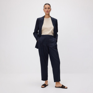 Spodnie carrot z dodatkiem wełny - L - granatowy - damska - Reserved - 084JL-59X