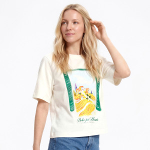 Bawełniany t-shirt z nadrukiem - XL - złamana biel - damska - Reserved - 085HT-01X