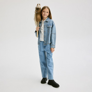 Jeansy straight fit z ćwiekami - 122 (6-7 lat) - niebieski - dziewczynki - Reserved - 086CD-50J