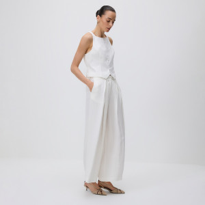 Szerokie spodnie z lyocellem - L - biały - damska - Reserved - 088JL-00X