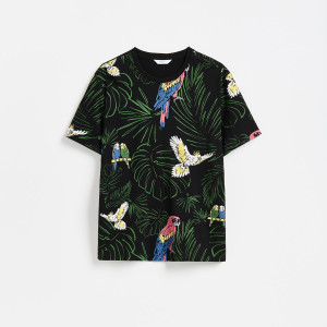 T-shirt regular z nadrukiem allover - M - czarny - męska - Reserved - 090LA-99X