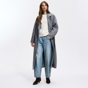 Dwurzędowy płaszcz oversize - L - szary - damska - Reserved - 091KY-85X