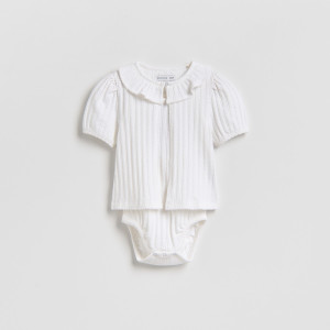 Dzianinowy komplet - 86 (12-18 m.) - złamana biel - dziewczynki - Reserved - 093HU-01X