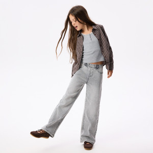 Elastyczne jeansy wide leg - 146 (10 lat) - jasnoszary - dziewczynki - Reserved - 094JU-09J