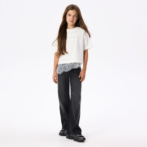 Elastyczne jeansy wide leg - 146 (10 lat) - czarny - dziewczynki - Reserved - 094JU-99J