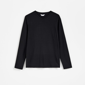 Longsleeve slim fit - M - czarny - męska - Reserved - 094JX-99X