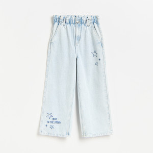 Jeansy wide leg z haftem - 134 (8 lat) - niebieski - dziewczynki - Reserved - 097JU-05J