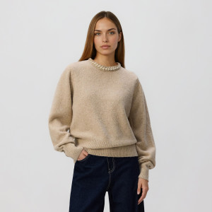 Sweter z aplikacją - S - beżowy - damska - Reserved - 098GH-08M