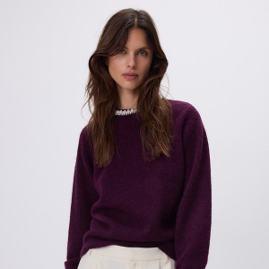 Sweter z aplikacją - S - ciemnofioletowy - damska - Reserved - 098GH-49X