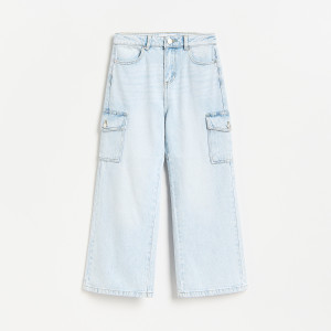 Jeansy wide leg cargo - 146 (10 lat) - niebieski - dziewczynki - Reserved - 101JU-05J