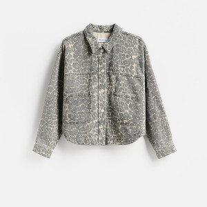 Jeansowa kurtka w panterkę - L - wielobarwny - damska - Reserved - 101LS-MLC
