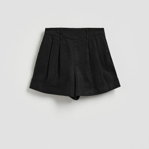 Lniane szorty - L - czarny - damska - Reserved - 105JL-99X