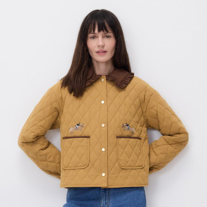 Kurtka z haftowanym wzorem - L - bursztynowy - damska - Reserved - 110JX-18X