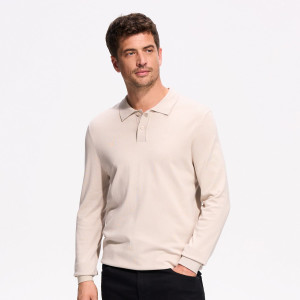 Wiskozowy sweter polo - L - beżowy - męska - Reserved - 112FR-08X