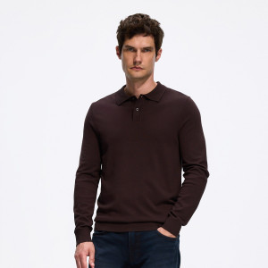 Wiskozowy sweter polo - L - ciemnobrązowy - męska - Reserved - 112FR-89X