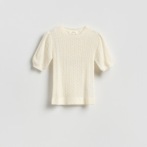 Sweter z wełną z alpaki - L - złamana biel - damska - Reserved - 112IT-01X