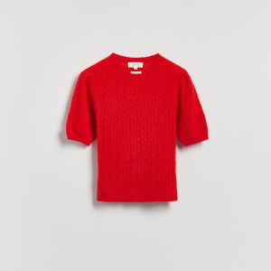 Sweter z wełną z alpaki - L - czerwony - damska - Reserved - 112IT-33X