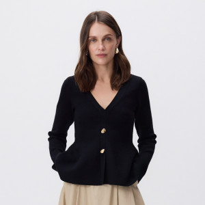 Sweter z dekoracyjnymi guzikami - L - czarny - damska - Reserved - 113GS-99X