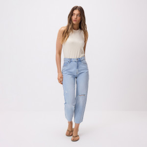 Jeansy straight z przetarciami - 36 - niebieski - damska - Reserved - 113IX-50J