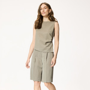Szorty bermudy z lyocellem - L - warm olive - damska - Reserved - 113JL-19X