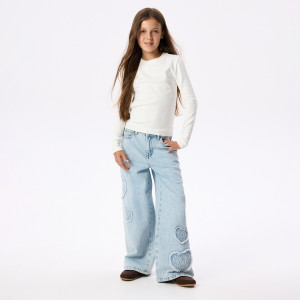 Jeansy super wide leg z aplikacją - 152 (11 lat) - niebieski - dziewczynki - Reserved - 113JU-05J