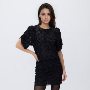 Bluzka z aplikacjami - L - czarny - damska - Reserved - 115IC-99X