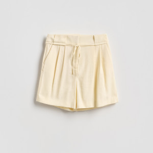 Szorty z wiskozą - L - żółty - damska - Reserved - 116JL-11X