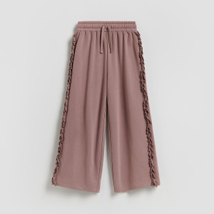 Spodnie dresowe wide leg - 152 (11 lat) - brązowy - dziewczynki - Reserved - 123HN-84X
