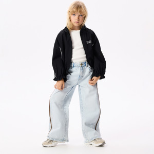 Jeansy super wide leg z lampasami - 128 (7-8 lat) - niebieski - dziewczynki - Reserved - 131JU-05J